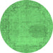 Round Abstract Emerald Green Modern Rug, abs590emgrn