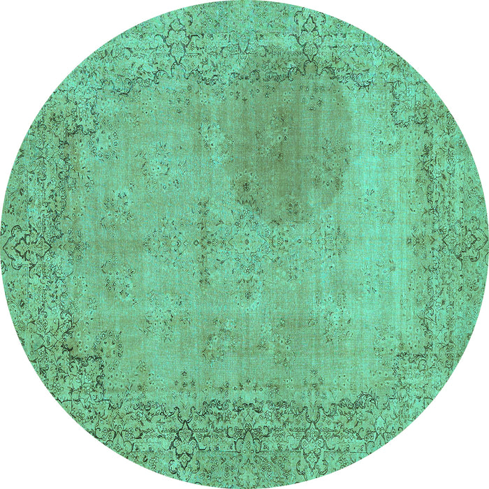 Round Machine Washable Abstract Turquoise Modern Area Rugs, wshabs590turq