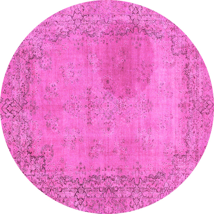 Round Machine Washable Abstract Pink Modern Rug, wshabs590pnk
