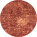 Round Oriental Orange Traditional Rug, abs591org