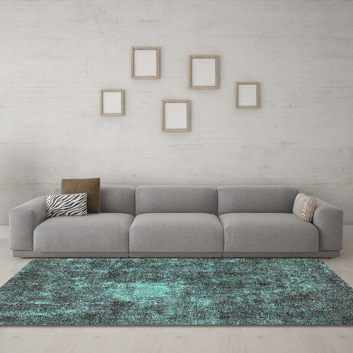 Machine Washable Oriental Turquoise Traditional Area Rugs in a Living Room,, wshabs591turq