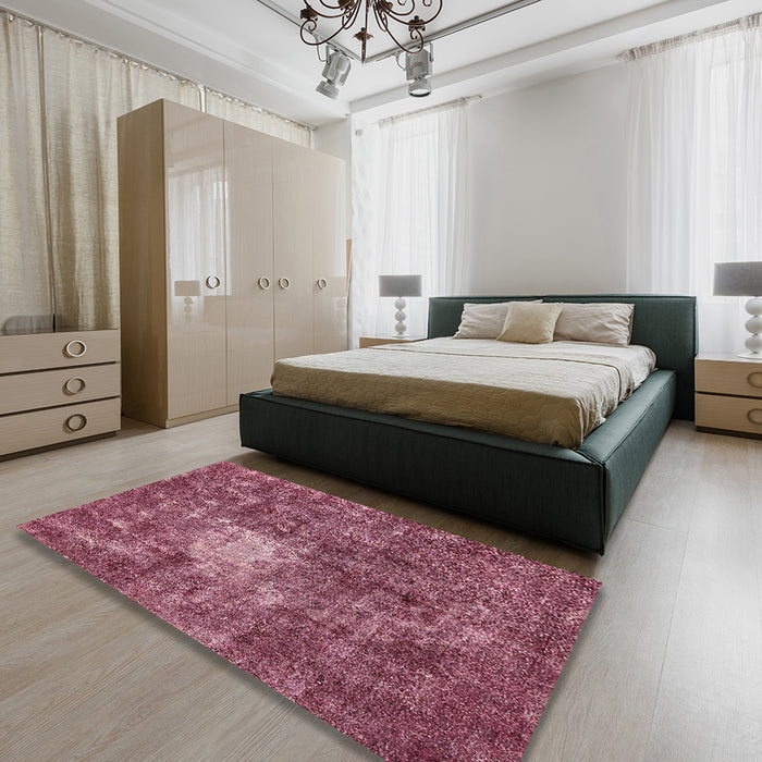 Machine Washable Abstract Blush Red Pink Rug in a Bedroom, wshabs591