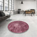 Round Machine Washable Abstract Blush Red Pink Rug in a Office, wshabs591