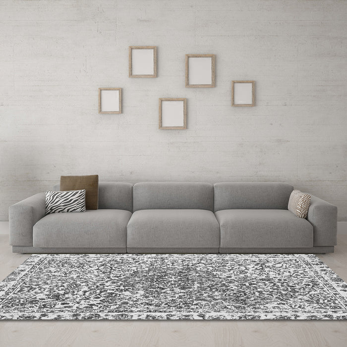 Machine Washable Abstract Gray Modern Rug in a Living Room,, wshabs592gry