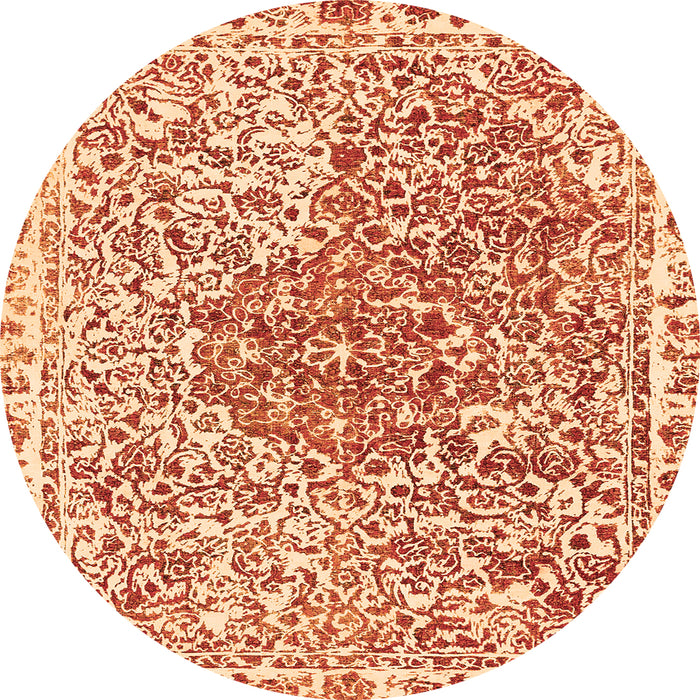 Round Machine Washable Abstract Orange Modern Area Rugs, wshabs592org