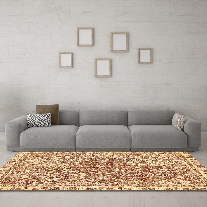 Machine Washable Abstract Brown Modern Rug in a Living Room,, wshabs592brn
