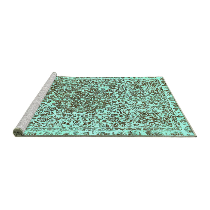Sideview of Machine Washable Abstract Turquoise Modern Area Rugs, wshabs592turq