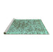 Sideview of Machine Washable Abstract Turquoise Modern Area Rugs, wshabs592turq