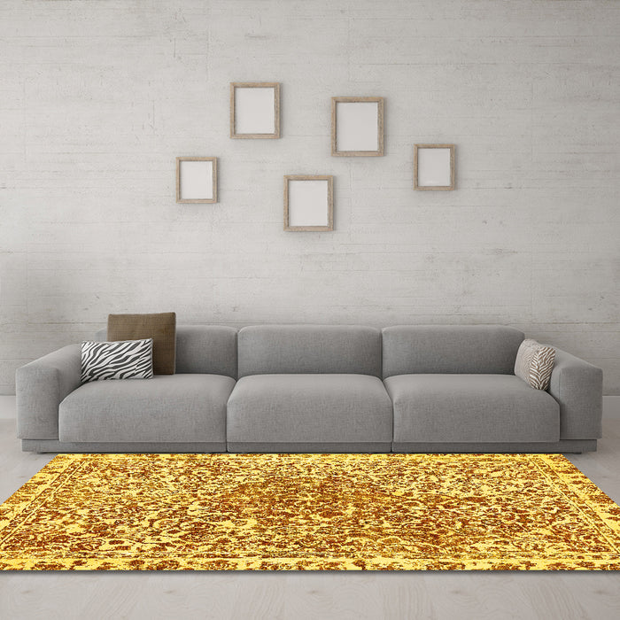Machine Washable Abstract Yellow Modern Rug in a Living Room, wshabs592yw