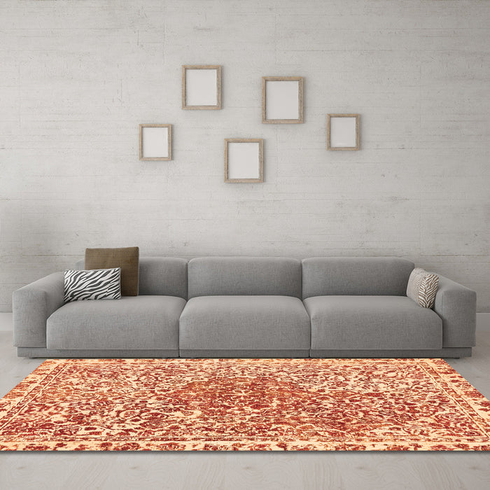Machine Washable Abstract Orange Modern Area Rugs in a Living Room, wshabs592org