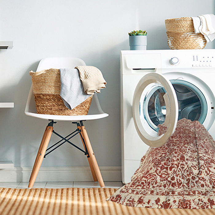 Machine Washable Abstract Red Rug in a Washing Machine, wshabs592