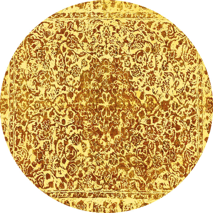 Round Machine Washable Abstract Yellow Modern Rug, wshabs592yw
