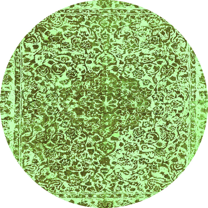 Round Machine Washable Abstract Green Modern Area Rugs, wshabs592grn
