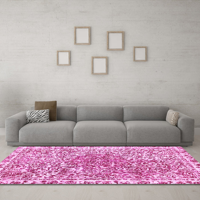 Machine Washable Abstract Pink Modern Rug in a Living Room, wshabs592pnk