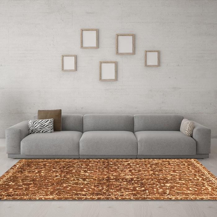Machine Washable Abstract Orange Modern Area Rugs in a Living Room, wshabs593org