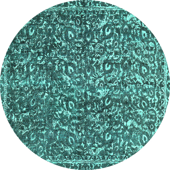 Round Machine Washable Abstract Turquoise Modern Area Rugs, wshabs593turq