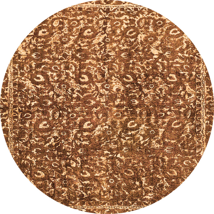 Round Machine Washable Abstract Orange Modern Area Rugs, wshabs593org