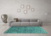 Machine Washable Abstract Turquoise Modern Rug, wshabs593turq