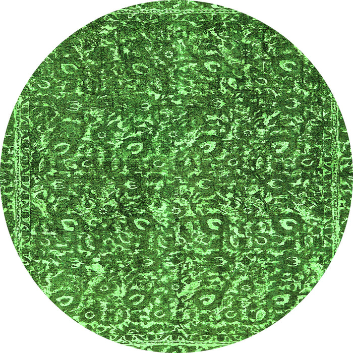 Round Machine Washable Abstract Green Modern Area Rugs, wshabs593grn
