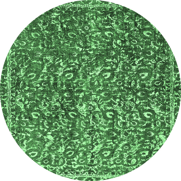 Round Machine Washable Abstract Emerald Green Modern Area Rugs, wshabs593emgrn
