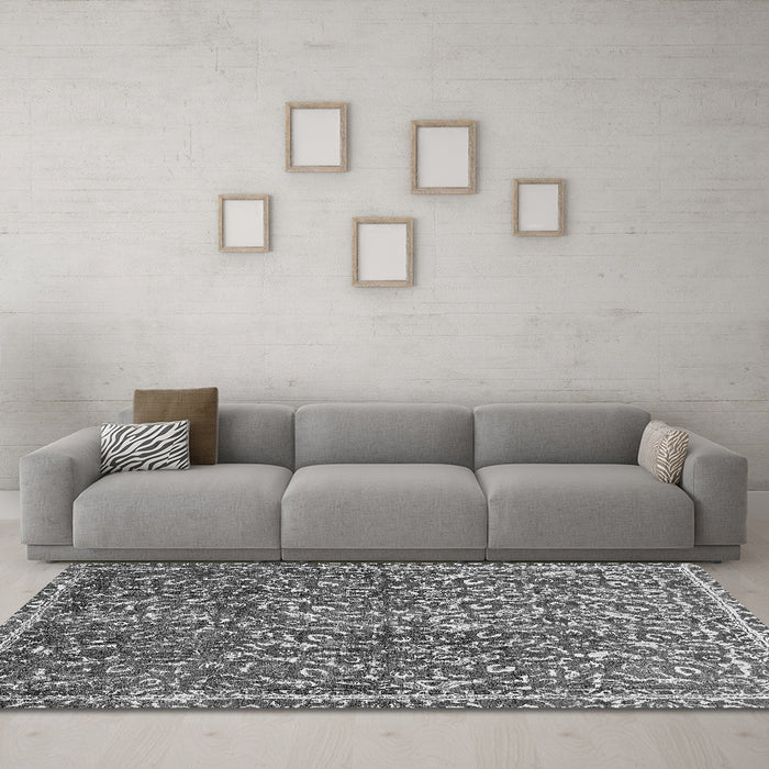 Machine Washable Abstract Gray Modern Rug in a Living Room,, wshabs593gry