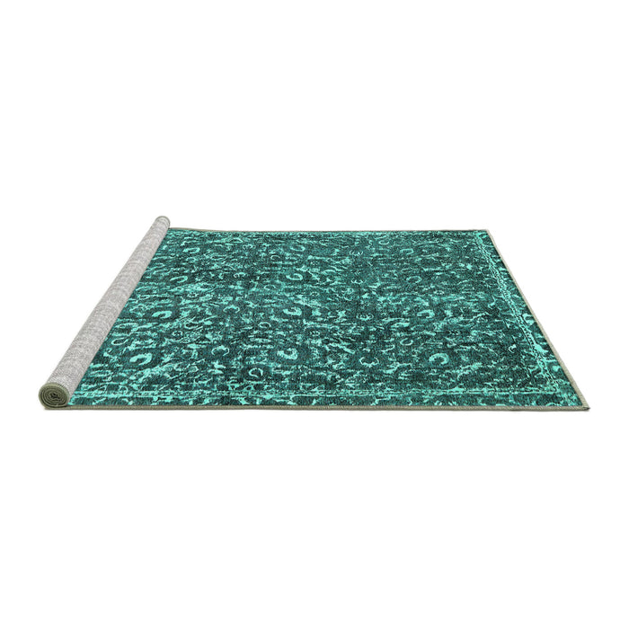 Sideview of Machine Washable Abstract Turquoise Modern Area Rugs, wshabs593turq