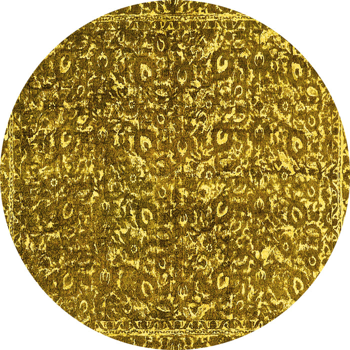 Round Machine Washable Abstract Yellow Modern Rug, wshabs593yw