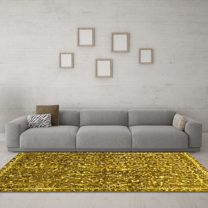 Machine Washable Abstract Yellow Modern Rug in a Living Room, wshabs593yw