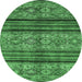 Round Abstract Emerald Green Modern Rug, abs594emgrn
