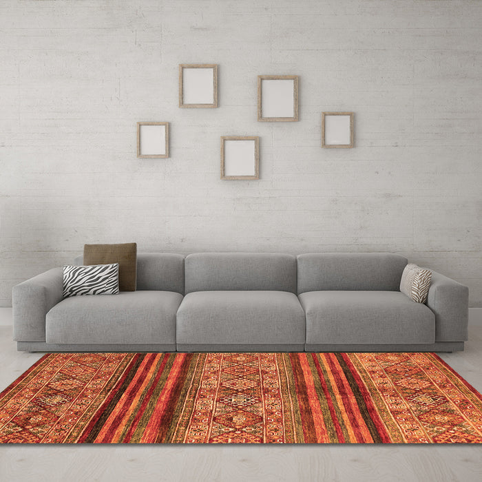 Machine Washable Abstract Orange Modern Area Rugs in a Living Room, wshabs594org