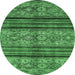 Round Machine Washable Abstract Emerald Green Modern Area Rugs, wshabs594emgrn