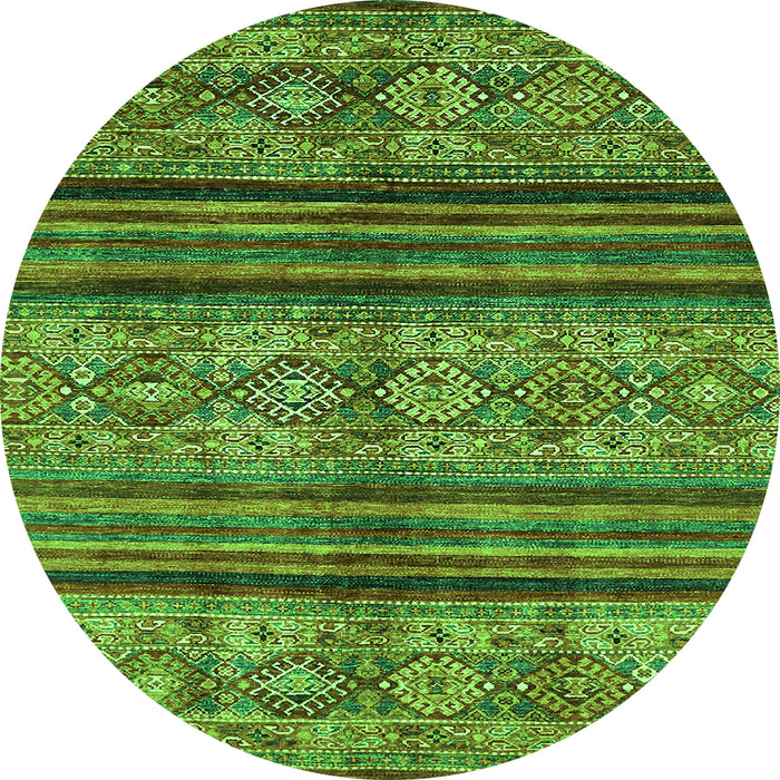 Round Machine Washable Abstract Green Modern Area Rugs, wshabs594grn