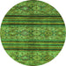 Round Machine Washable Abstract Green Modern Area Rugs, wshabs594grn