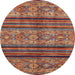 Round Machine Washable Abstract Fire Brick Red Rug, wshabs594