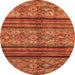 Round Machine Washable Abstract Orange Modern Area Rugs, wshabs594org