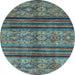 Round Machine Washable Abstract Light Blue Modern Rug, wshabs594lblu