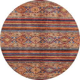 Round Abstract Fire Brick Red Modern Rug, abs594