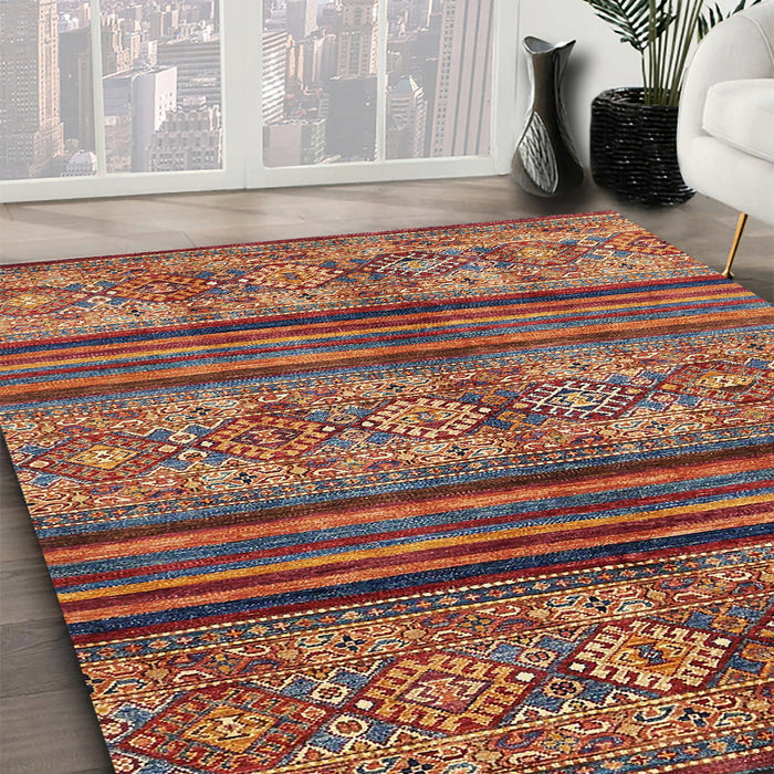 Abstract Fire Brick Red Modern Rug in Family Room, abs594