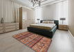 Abstract Fire Brick Red Modern Rug in a Bedroom, abs594