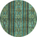 Round Abstract Turquoise Modern Rug, abs594turq