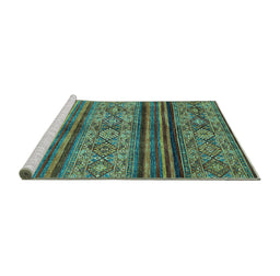 Sideview of Machine Washable Abstract Turquoise Modern Area Rugs, wshabs594turq