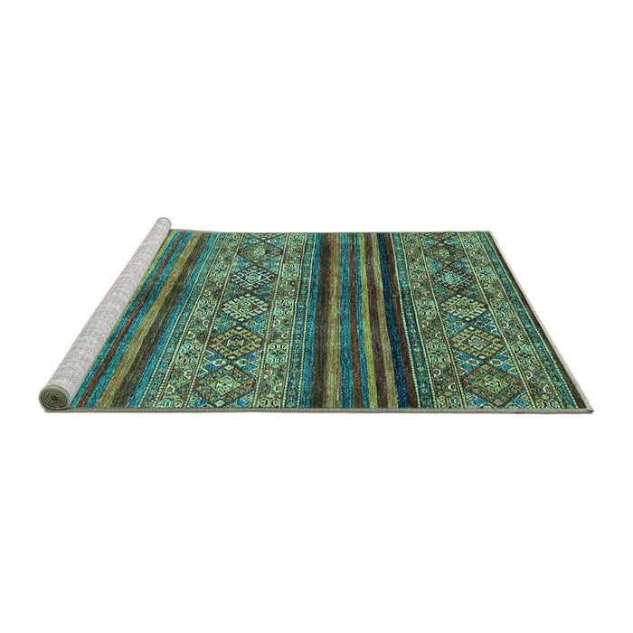 Sideview of Machine Washable Abstract Turquoise Modern Area Rugs, wshabs594turq