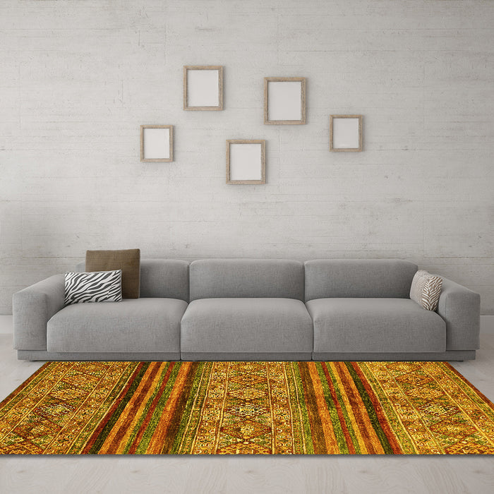 Machine Washable Abstract Yellow Modern Rug in a Living Room, wshabs594yw