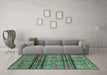 Machine Washable Abstract Turquoise Modern Area Rugs in a Living Room,, wshabs594turq