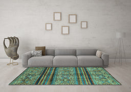 Machine Washable Abstract Turquoise Modern Area Rugs in a Living Room,, wshabs594turq