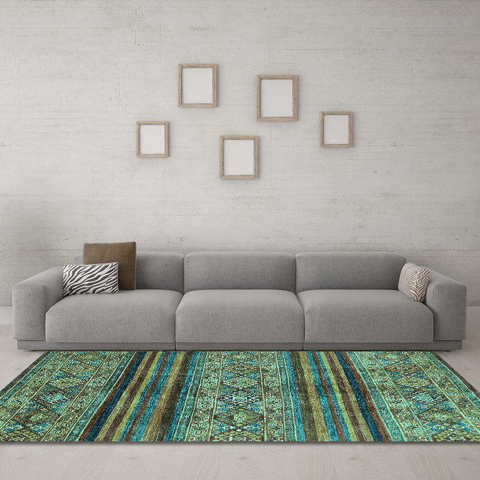 Machine Washable Abstract Turquoise Modern Area Rugs in a Living Room,, wshabs594turq