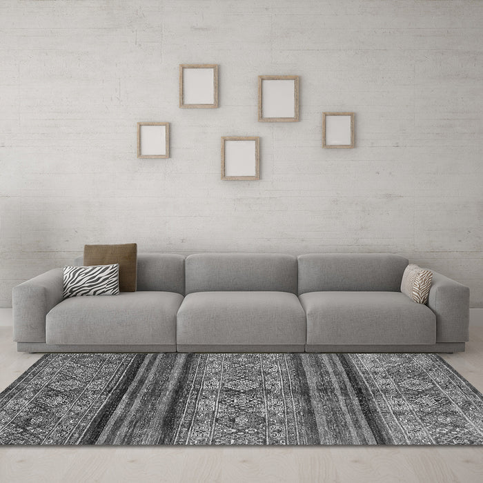 Machine Washable Abstract Gray Modern Rug in a Living Room,, wshabs594gry