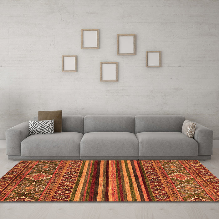 Machine Washable Abstract Orange Modern Area Rugs in a Living Room, wshabs595org