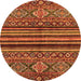 Round Machine Washable Abstract Orange Modern Area Rugs, wshabs595org