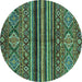 Round Abstract Turquoise Modern Rug, abs595turq